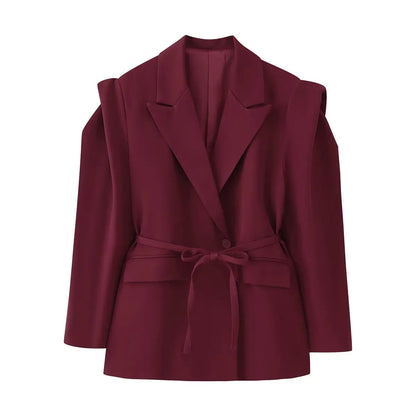 Waist-Tie Blazer with Padded Shoulder Effect LAPANIA