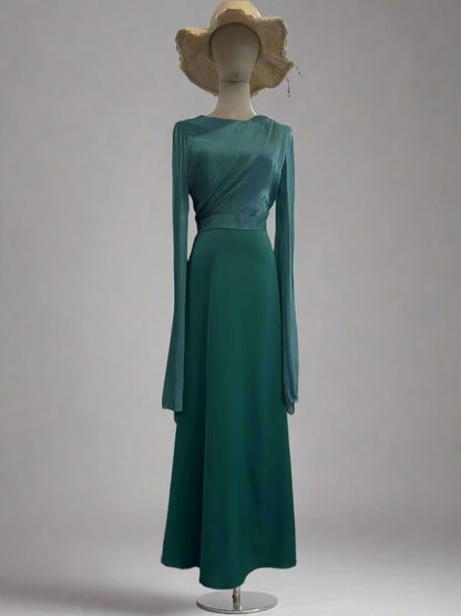 Sheer Satin Panel Maxi Dress