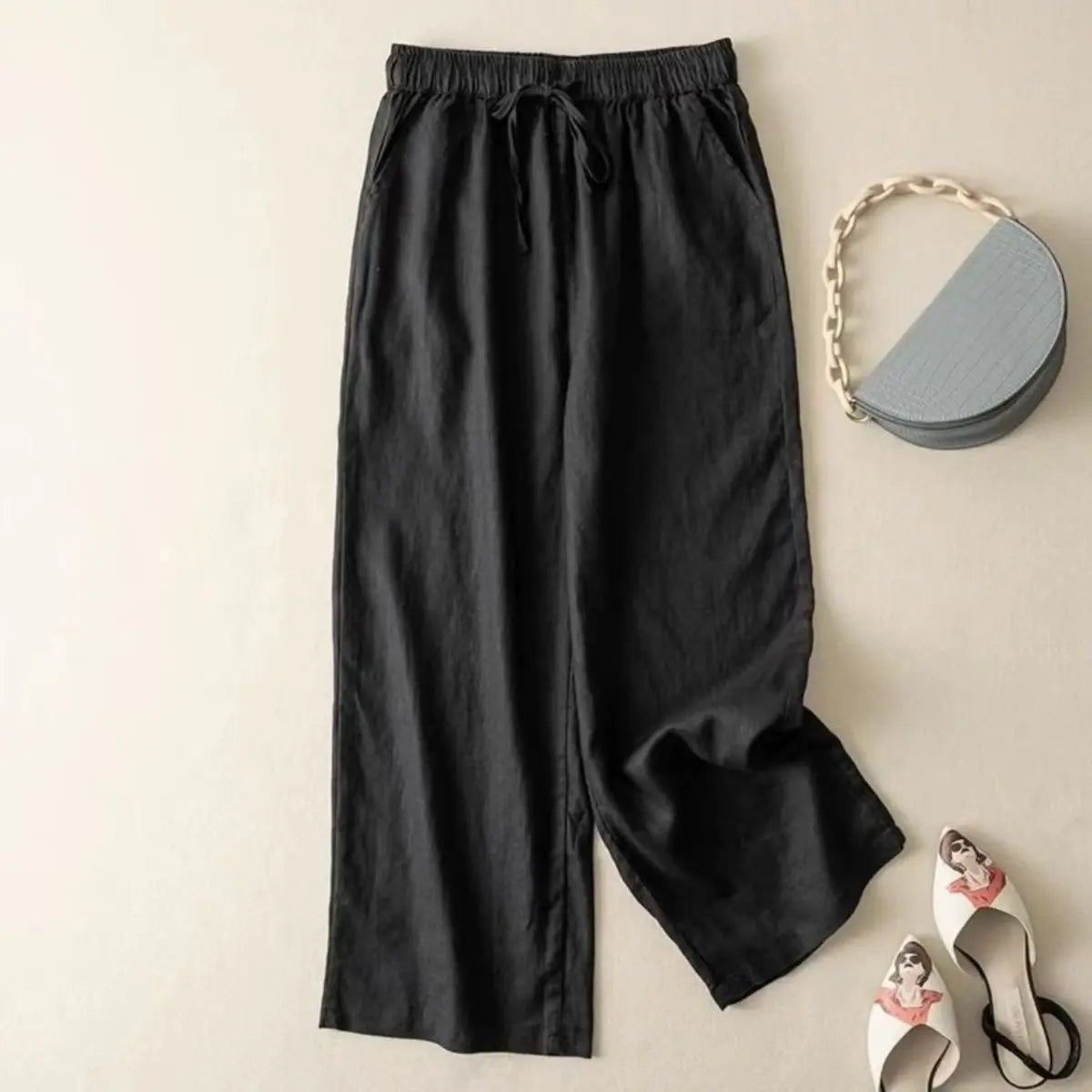 White Cotton-Linen Pants