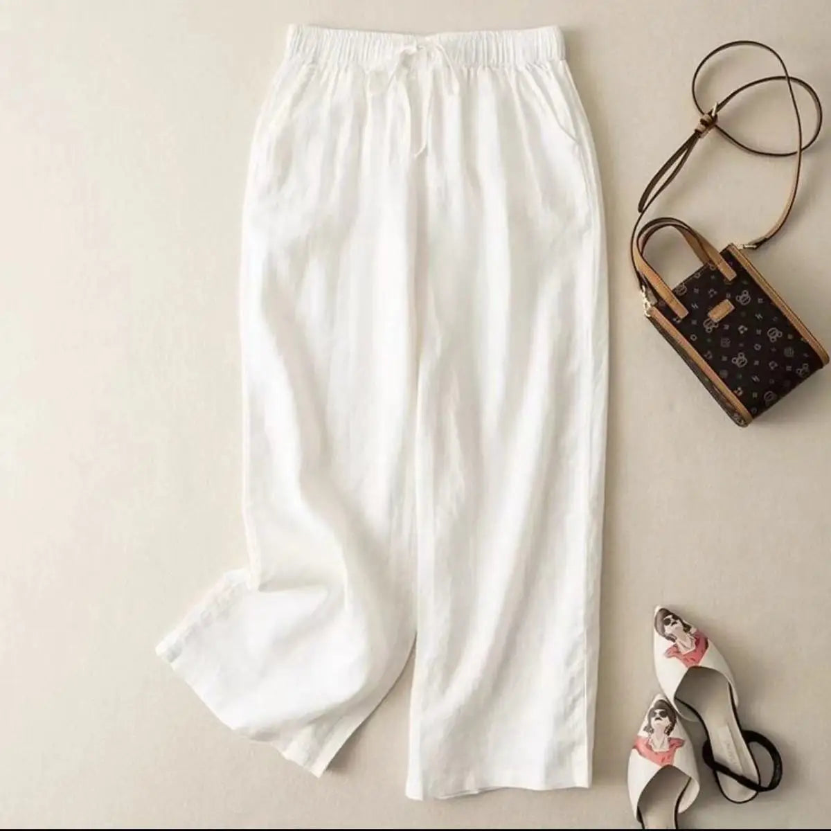 White Cotton-Linen Pants