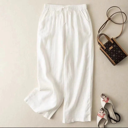 White Cotton-Linen Pants