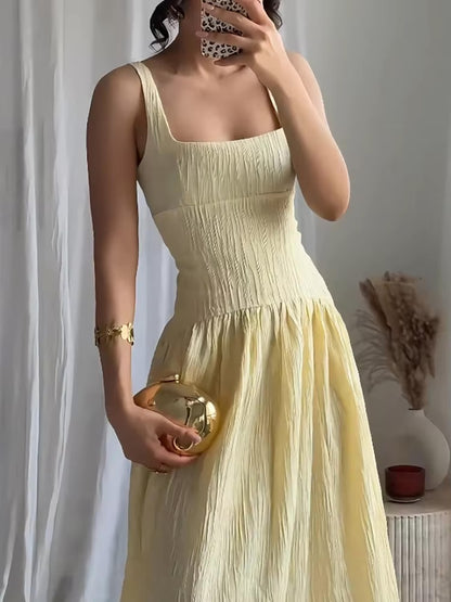 Butter Yellow Strap Midi Dress