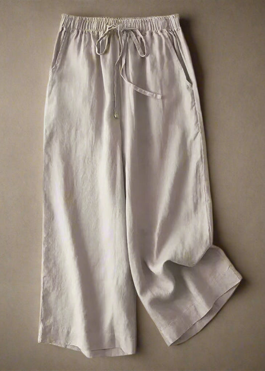 White Cotton-Linen Pants