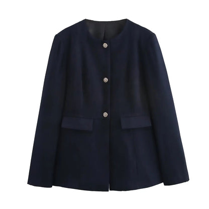 Navy Blue Elegant Blazer with Gold Buttons LAPANIA
