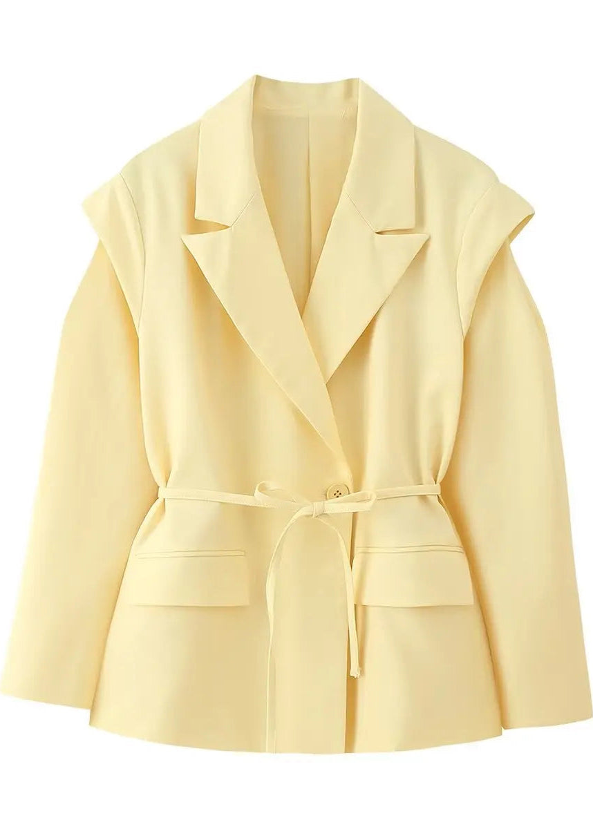 Waist-Tie Blazer with Padded Shoulder Effect LAPANIA