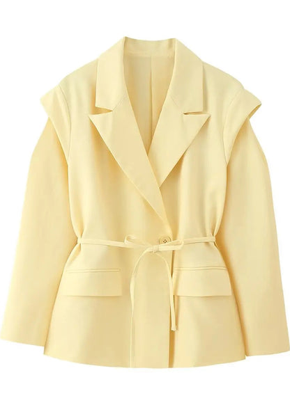 Waist-Tie Blazer with Padded Shoulder Effect LAPANIA