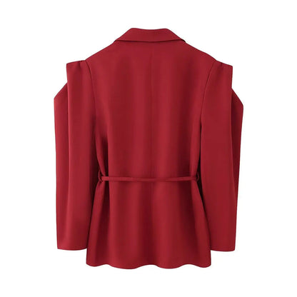 Waist-Tie Blazer with Padded Shoulder Effect LAPANIA