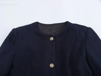 Navy Blue Elegant Blazer with Gold Buttons LAPANIA