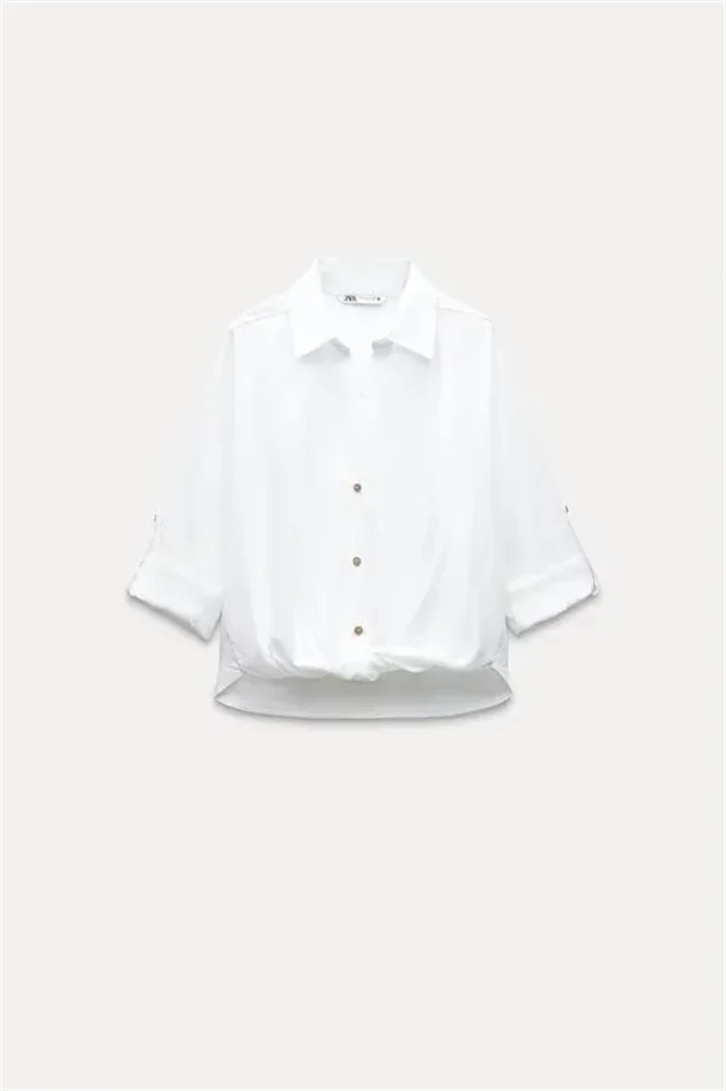 Green Casual Lapel Top with Knot Detail LAPANIA