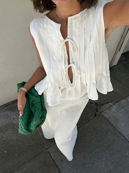Chic Lace-Up Top & Long Skirt Set