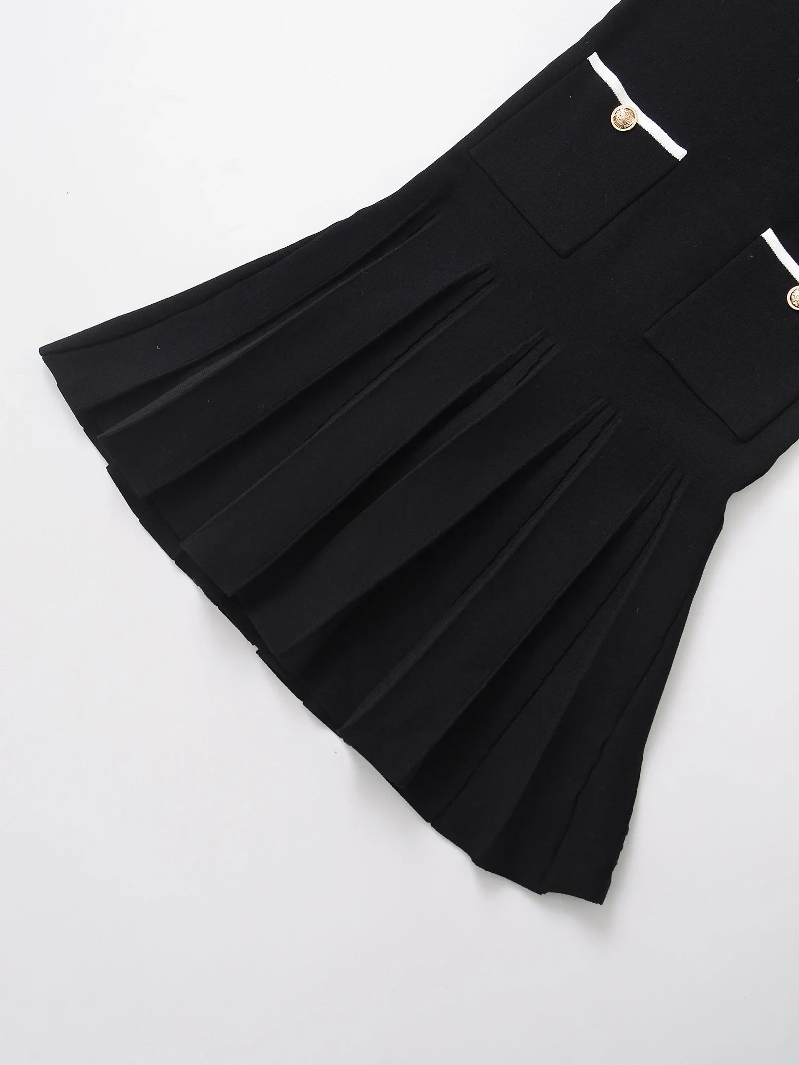 Black Knit Mini Dress with Gold Button Detail LAPANIA