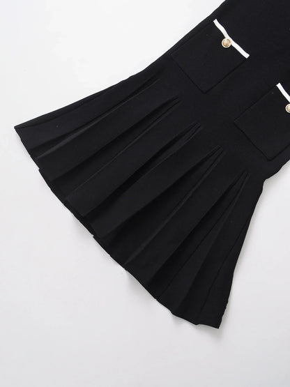 Black Knit Mini Dress with Gold Button Detail LAPANIA