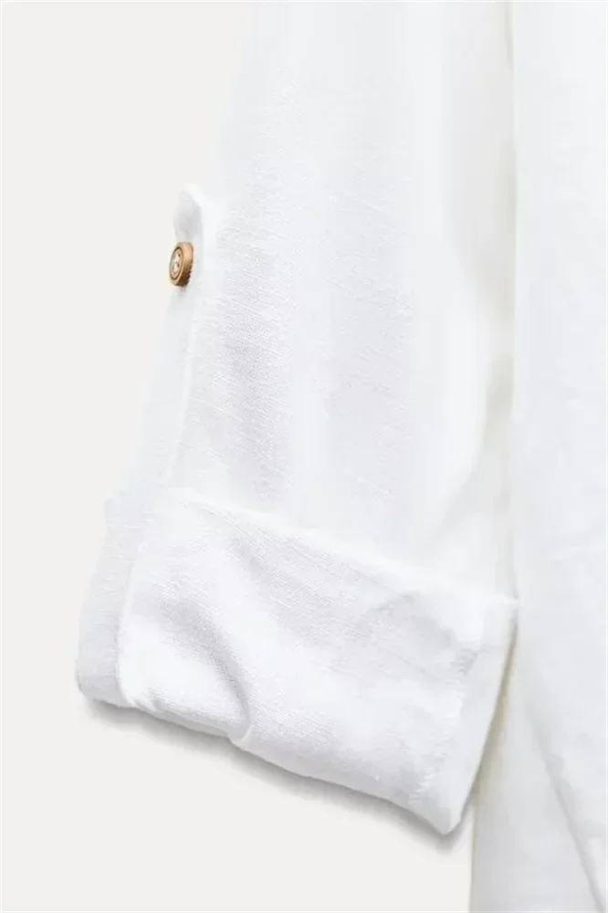 Green Casual Lapel Top with Knot Detail LAPANIA