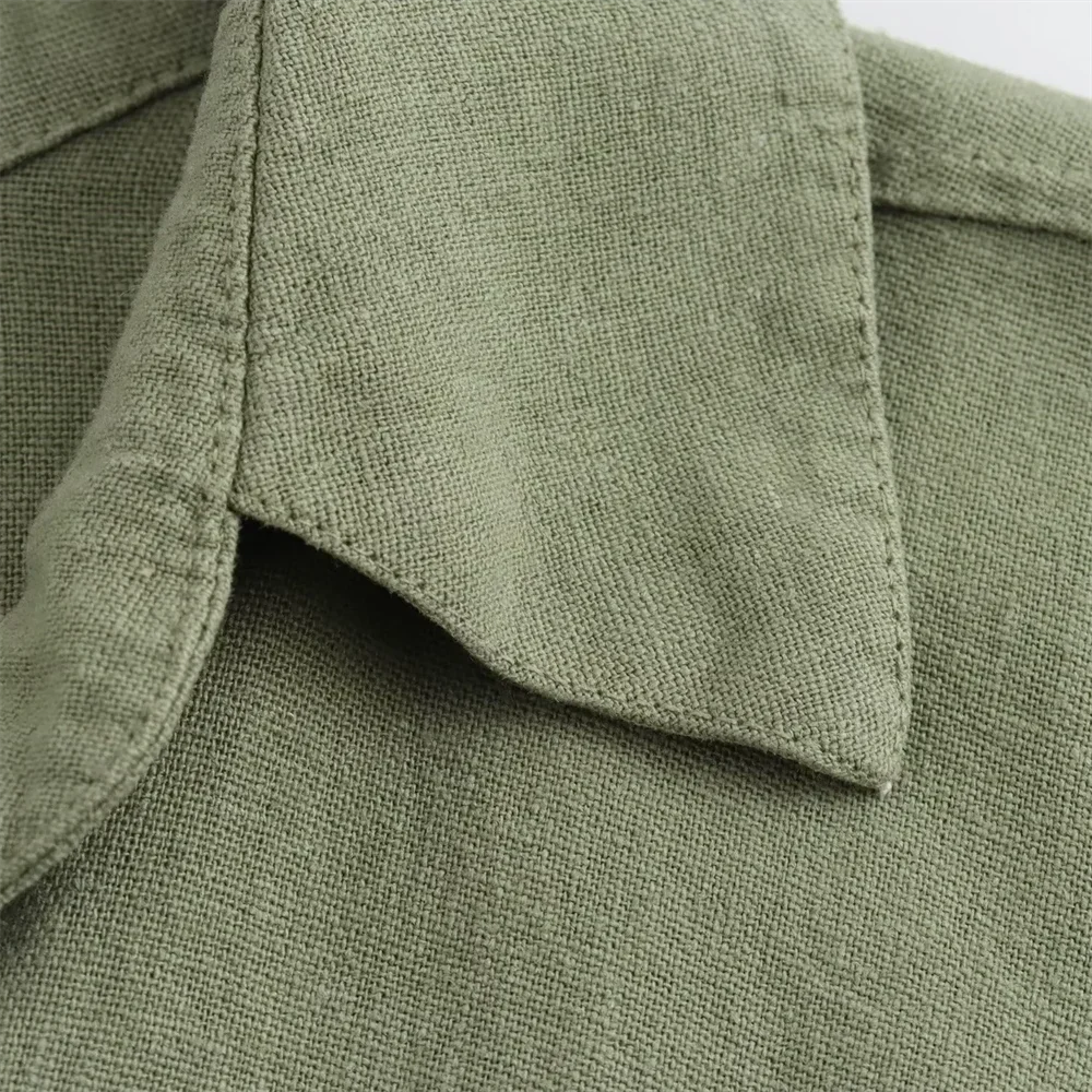 Green Casual Lapel Top with Knot Detail LAPANIA