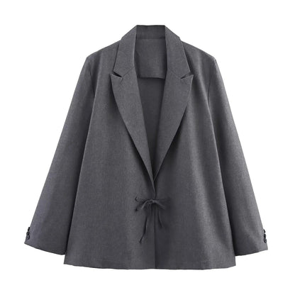 Dark Grey Oversize Blazer with Bow Straps
