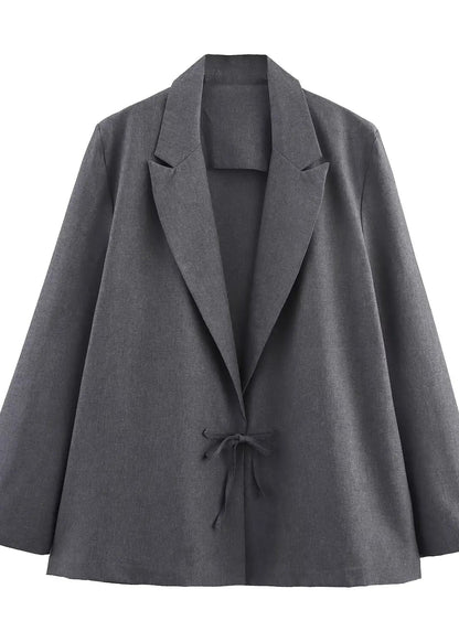 Dark Grey Oversize Blazer with Bow Straps LAPANIA