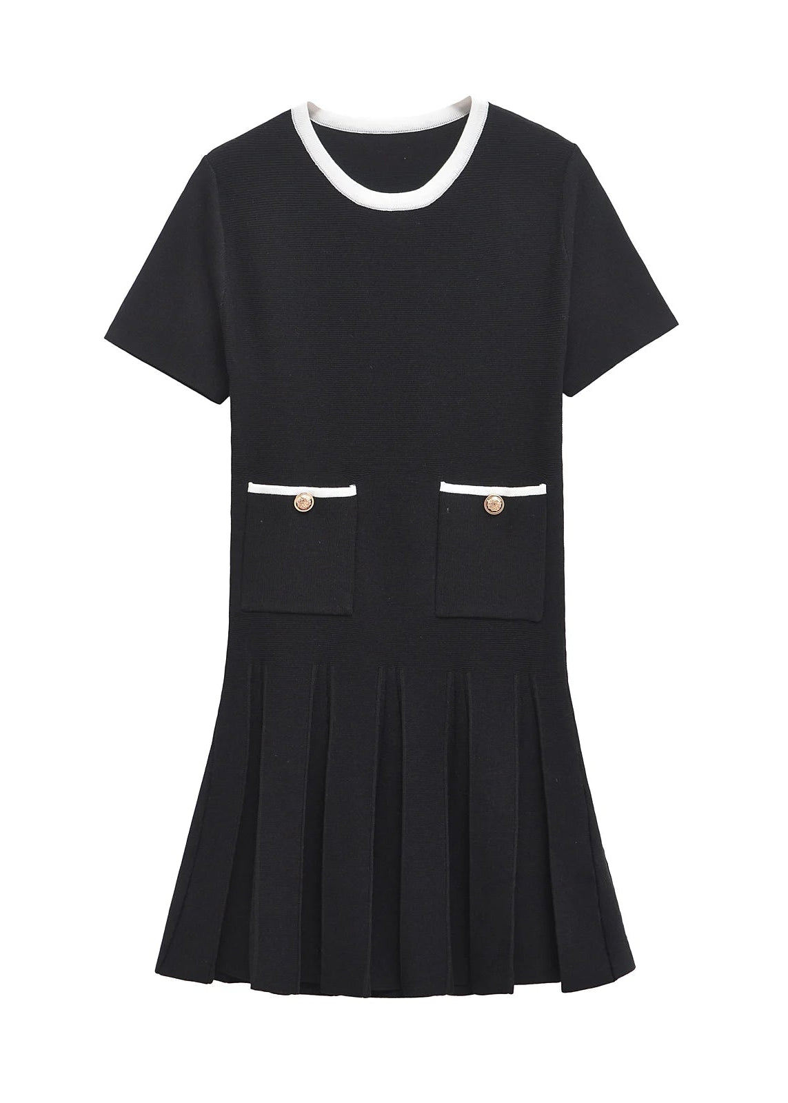 Black Knit Mini Dress with Gold Button Detail LAPANIA