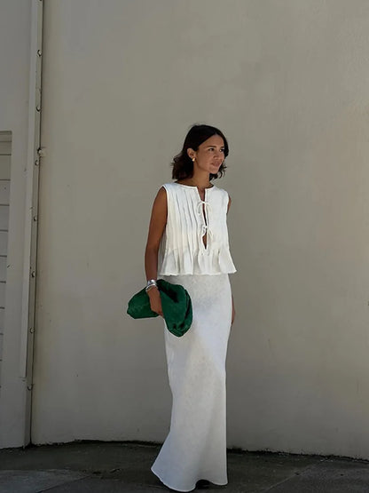 Chic Lace-Up Top & Long Skirt Set