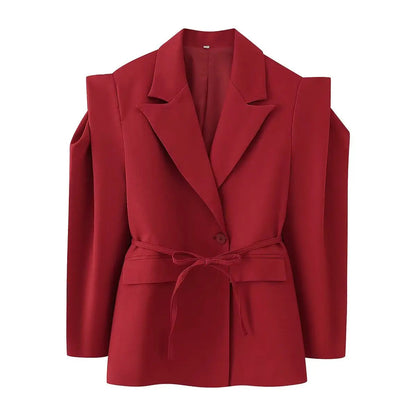 Waist-Tie Blazer with Padded Shoulder Effect LAPANIA