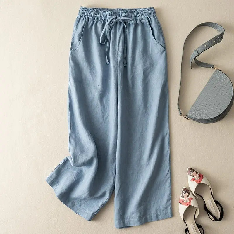 White Cotton-Linen Pants