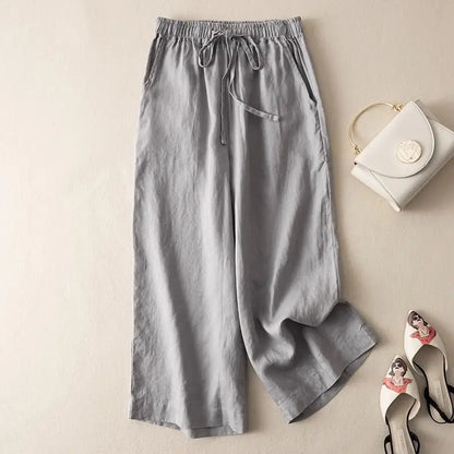 White Cotton-Linen Pants