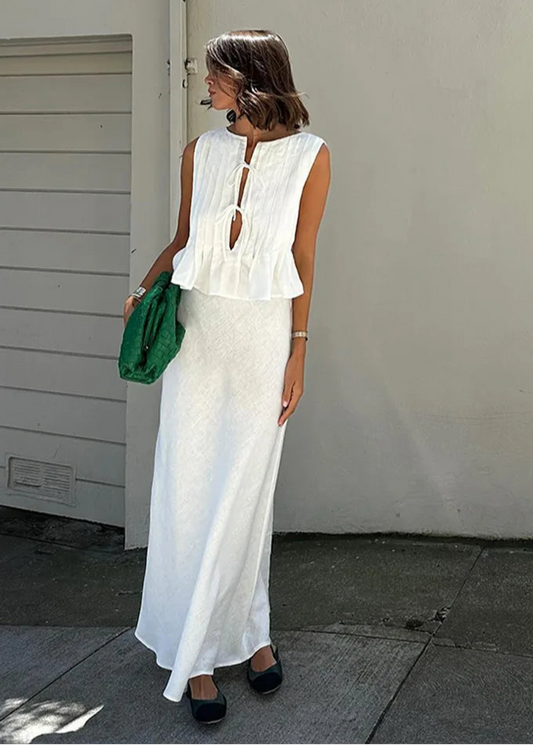 Chic Lace-Up Top & Long Skirt Set