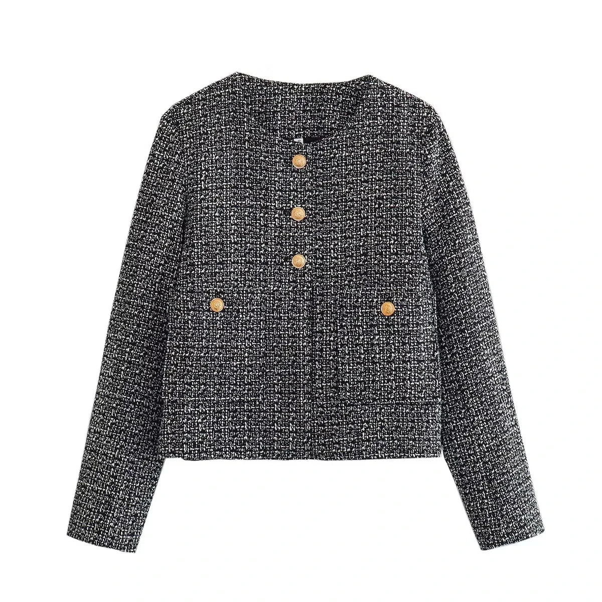 Tweed Single-Breasted Jacket with Gold Buttons LAPANIA