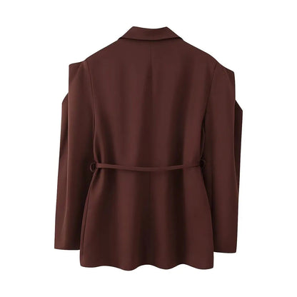 Waist-Tie Blazer with Padded Shoulder Effect LAPANIA