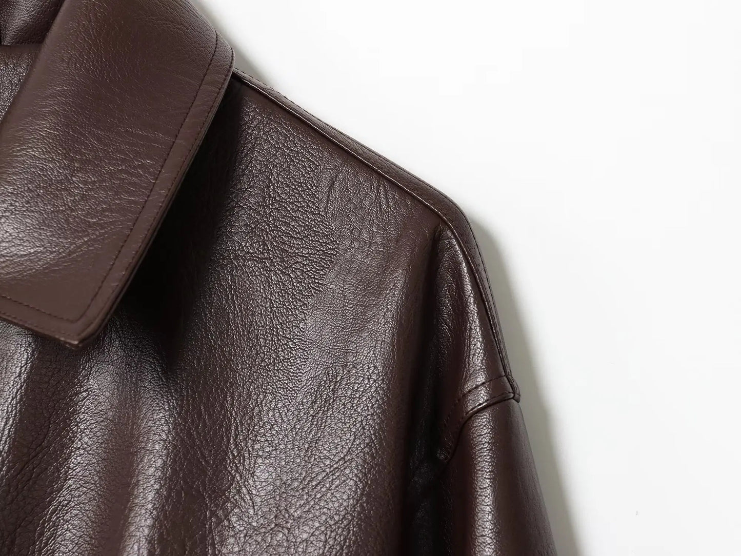 Faux Leather Bomber Jacket with Turn-Down Collar LAPANIA