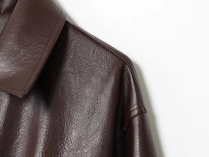 Faux Leather Bomber Jacket with Turn-Down Collar LAPANIA
