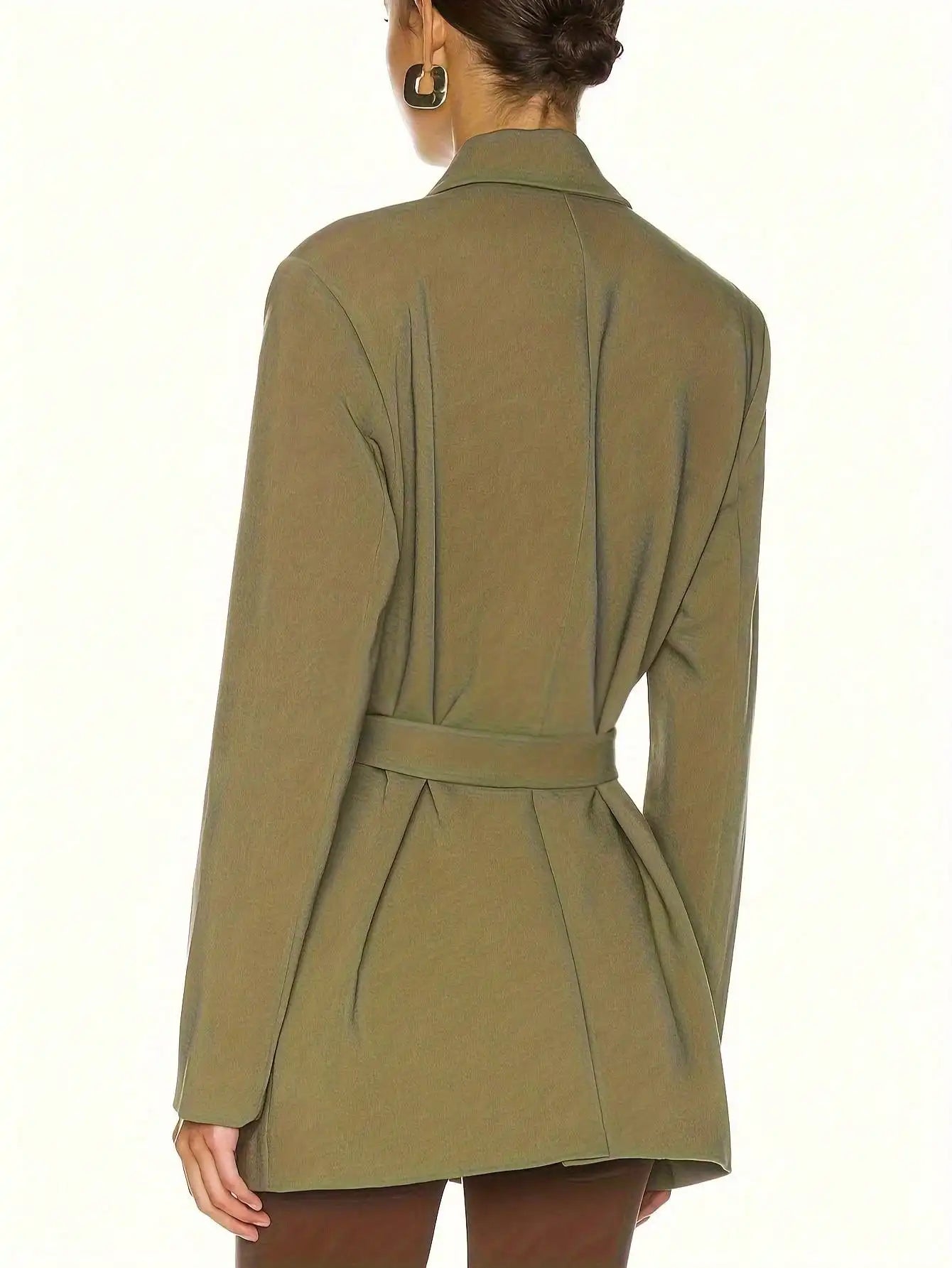 Olive Green Fitted Tie-Waist Blazer Jacket LAPANIA