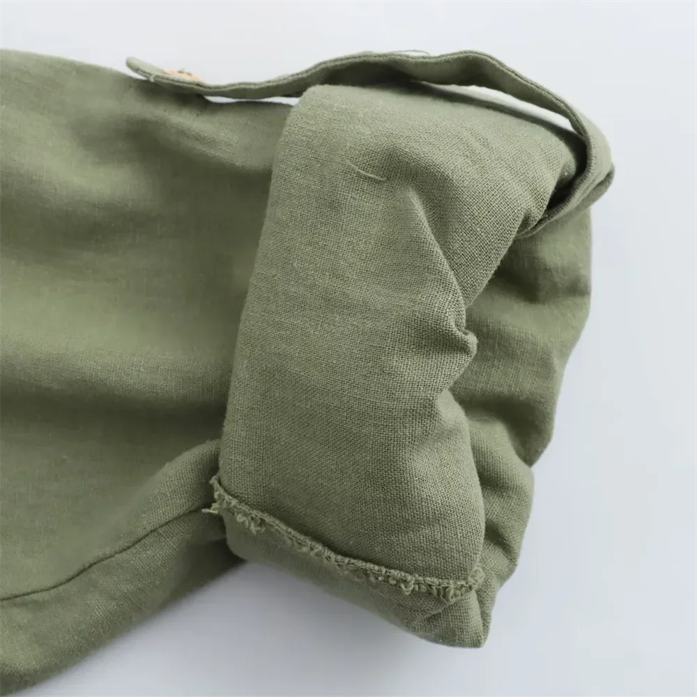 Green Casual Lapel Top with Knot Detail LAPANIA