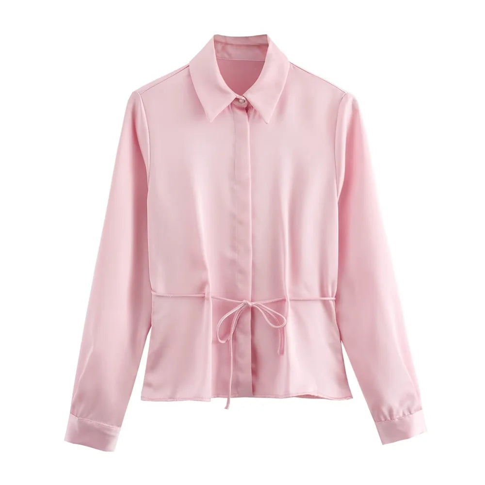 Waist-Tie Silk-Texture Shirt LAPANIA