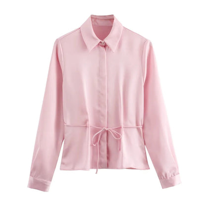 Waist-Tie Silk-Texture Shirt LAPANIA