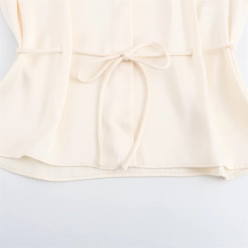 Waist-Tie Silk-Texture Shirt LAPANIA
