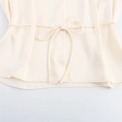 Waist-Tie Silk-Texture Shirt LAPANIA