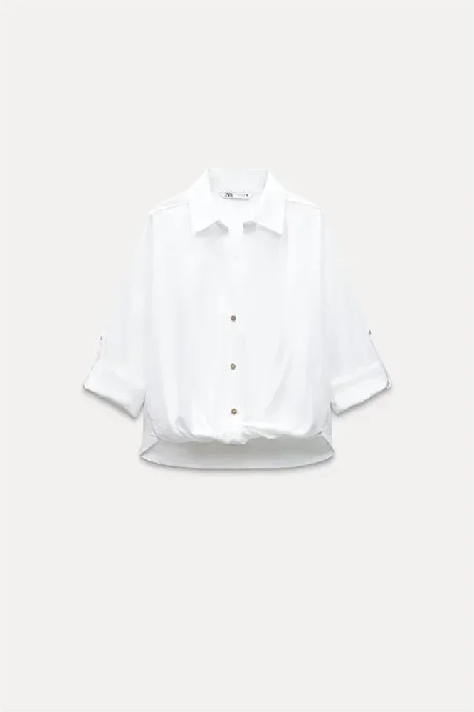 White Casual Lapel Top with Knot Detail LAPANIA