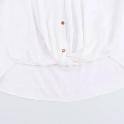 White Casual Lapel Top with Knot Detail LAPANIA