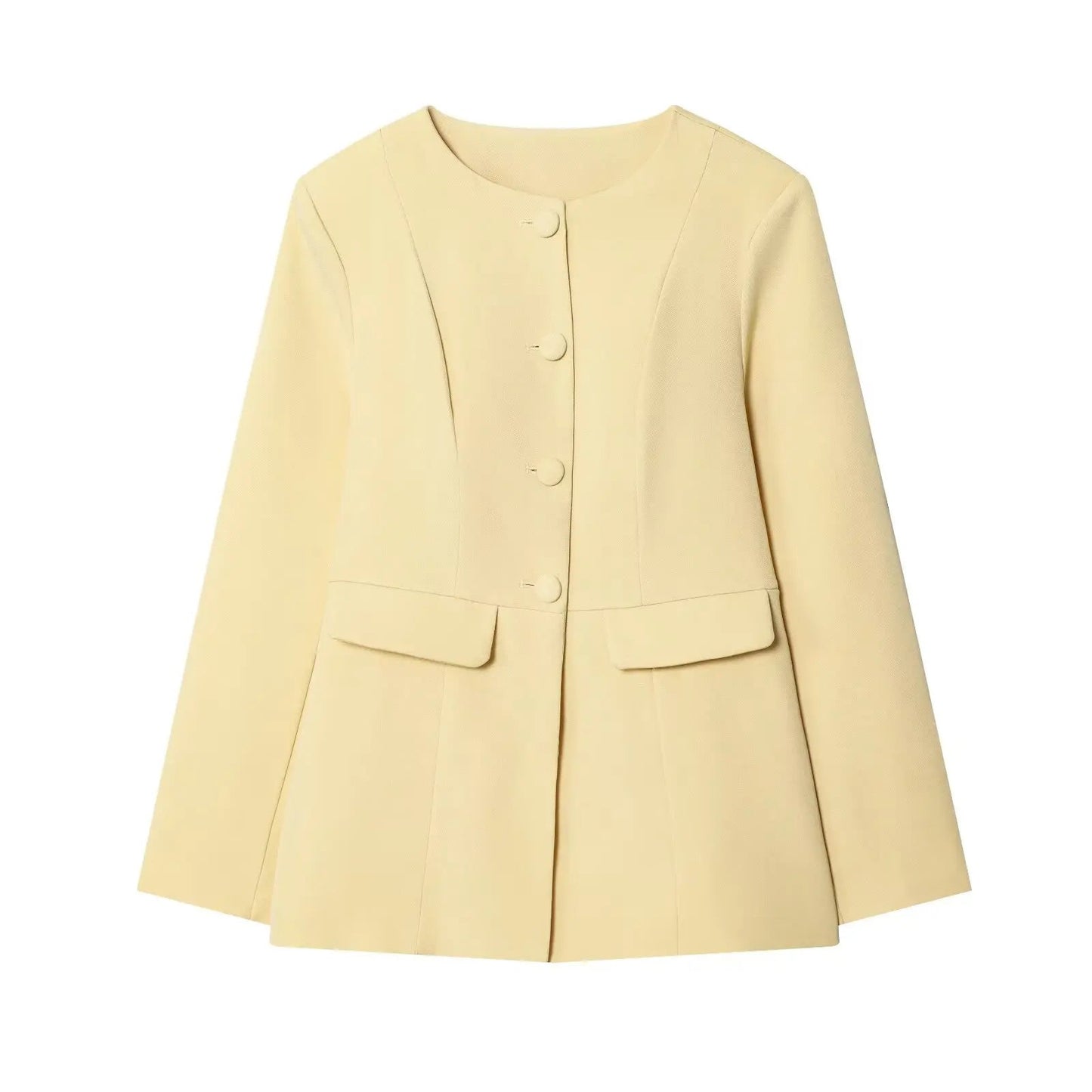 Butter Yellow Single-Breasted Round Neck Blazer LAPANIA