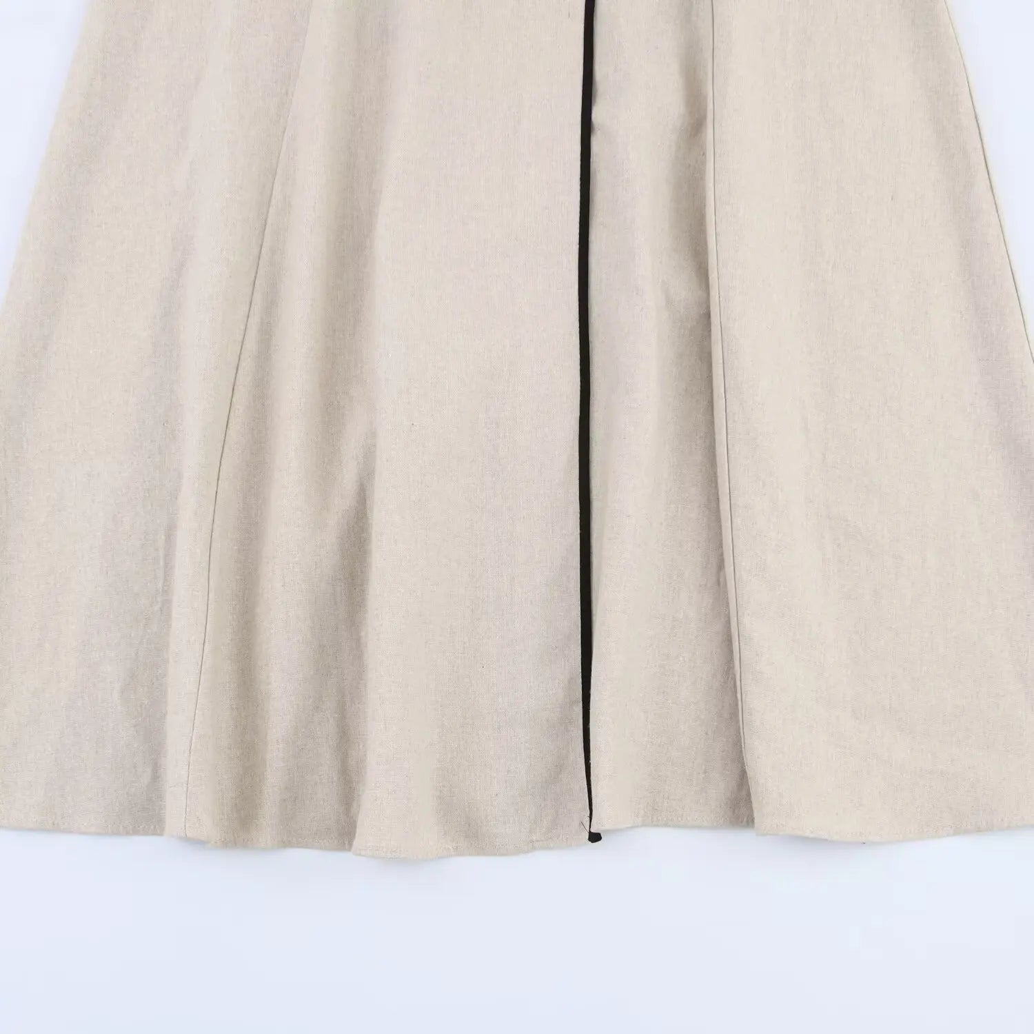 Beige Sleeveless V-Neck Belted Midi Dress LAPANIA