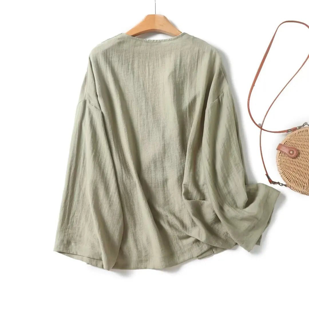 Light Green Cross-Over Blouse with Lace-Up Straps LAPANIA