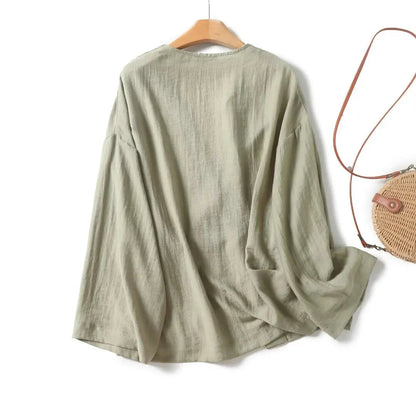 Light Green Cross-Over Blouse with Lace-Up Straps LAPANIA