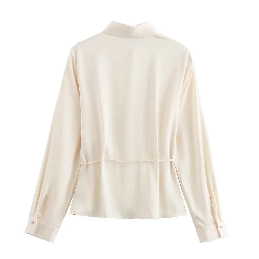 Waist-Tie Silk-Texture Shirt LAPANIA