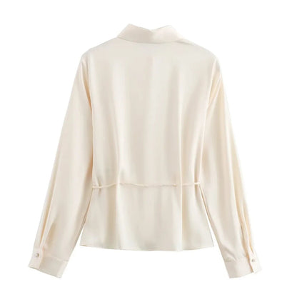 Waist-Tie Silk-Texture Shirt LAPANIA