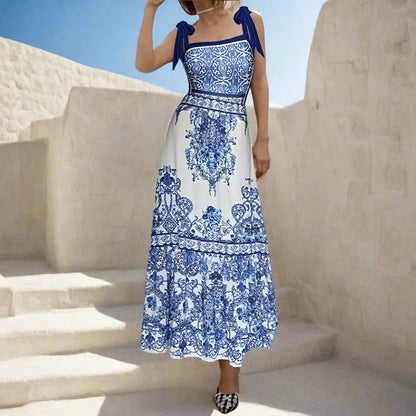 Blue Tile Print Skirt Cover-Up