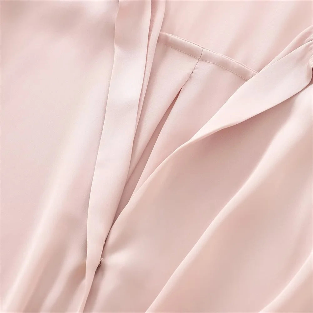 Light Pink Knotted Satin Lapel Shirt LAPANIA