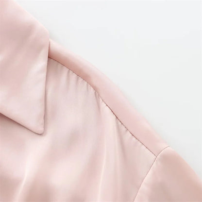 Light Pink Knotted Satin Lapel Shirt LAPANIA