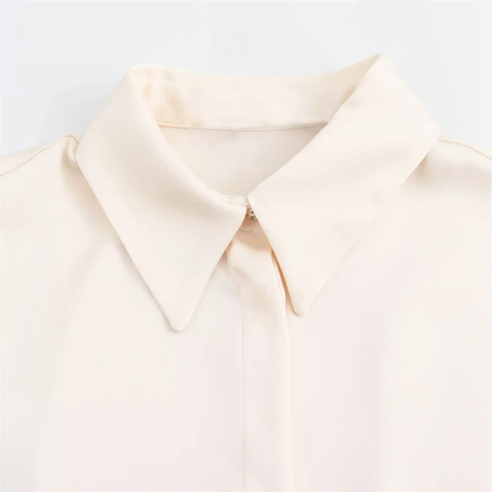 Waist-Tie Silk-Texture Shirt LAPANIA