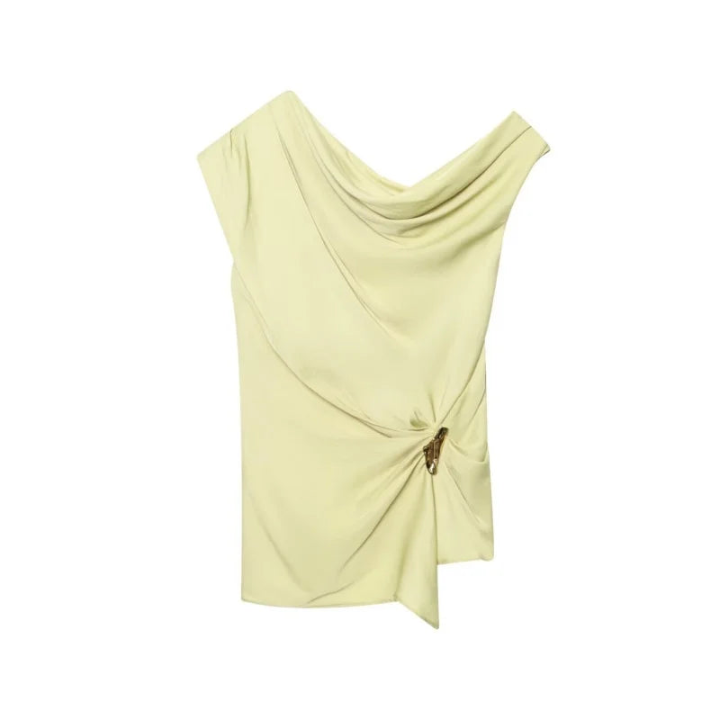 Yellow Asymmetric Knot Top with Gold Detail LAPANIA