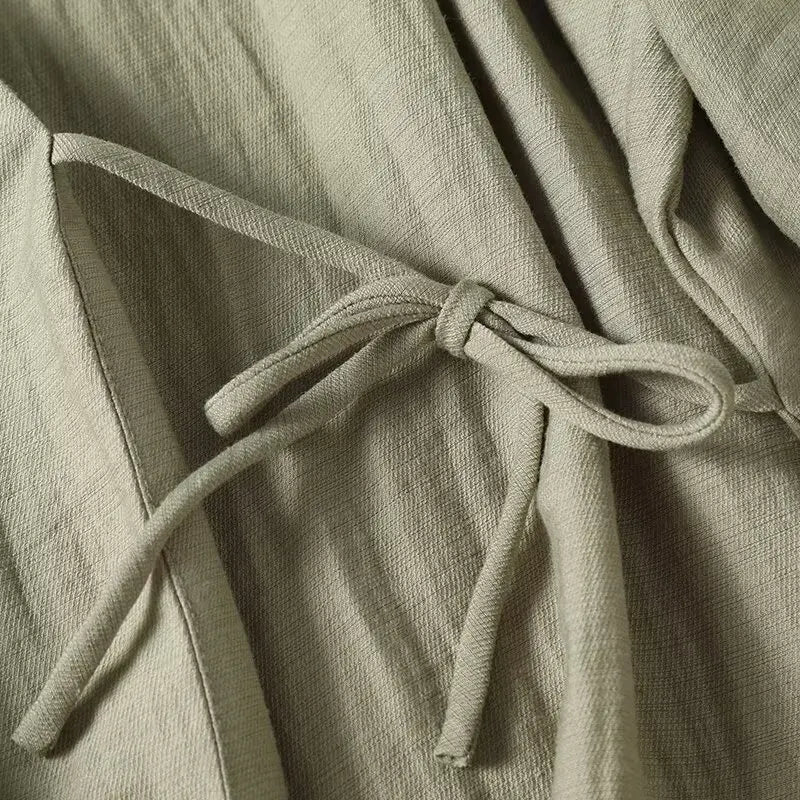 Light Green Cross-Over Blouse with Lace-Up Straps LAPANIA